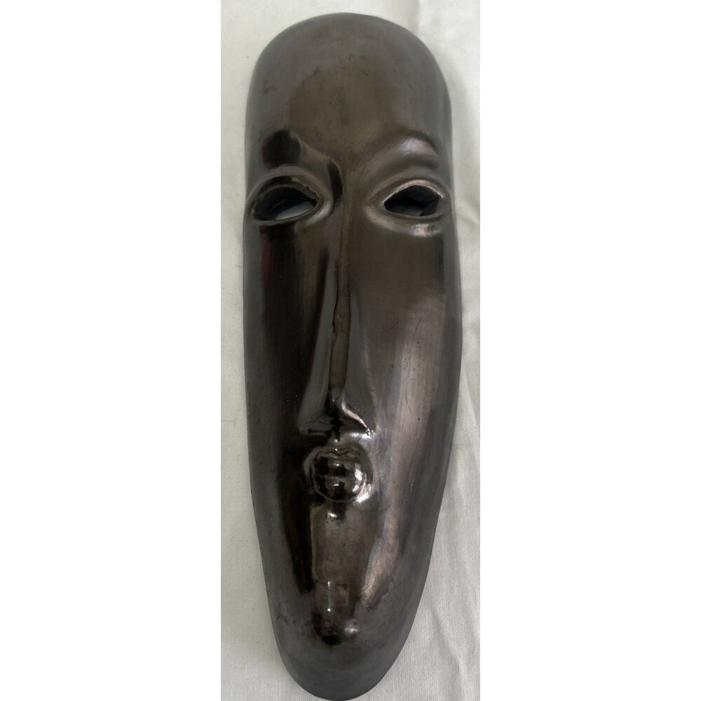 Vintage Doña Rosa Oaxaca Barro Negro Black Clay Mask Signed Mexican Pottery